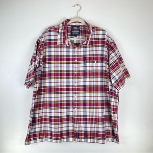 Rough Stock Panhandle Slim Mens 2XL Short Sleeve Button Shirt Plaid Burgundy Red